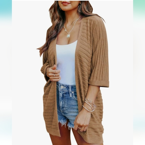 Tops - ** SHEWIN Womens Casual 3/4 Short Sleeve Open Front Lightweight Cardigan